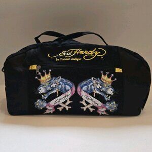 Vintage Ed Hardy Double Panther Black Duffle Bag Christian Audigier Collab Strap